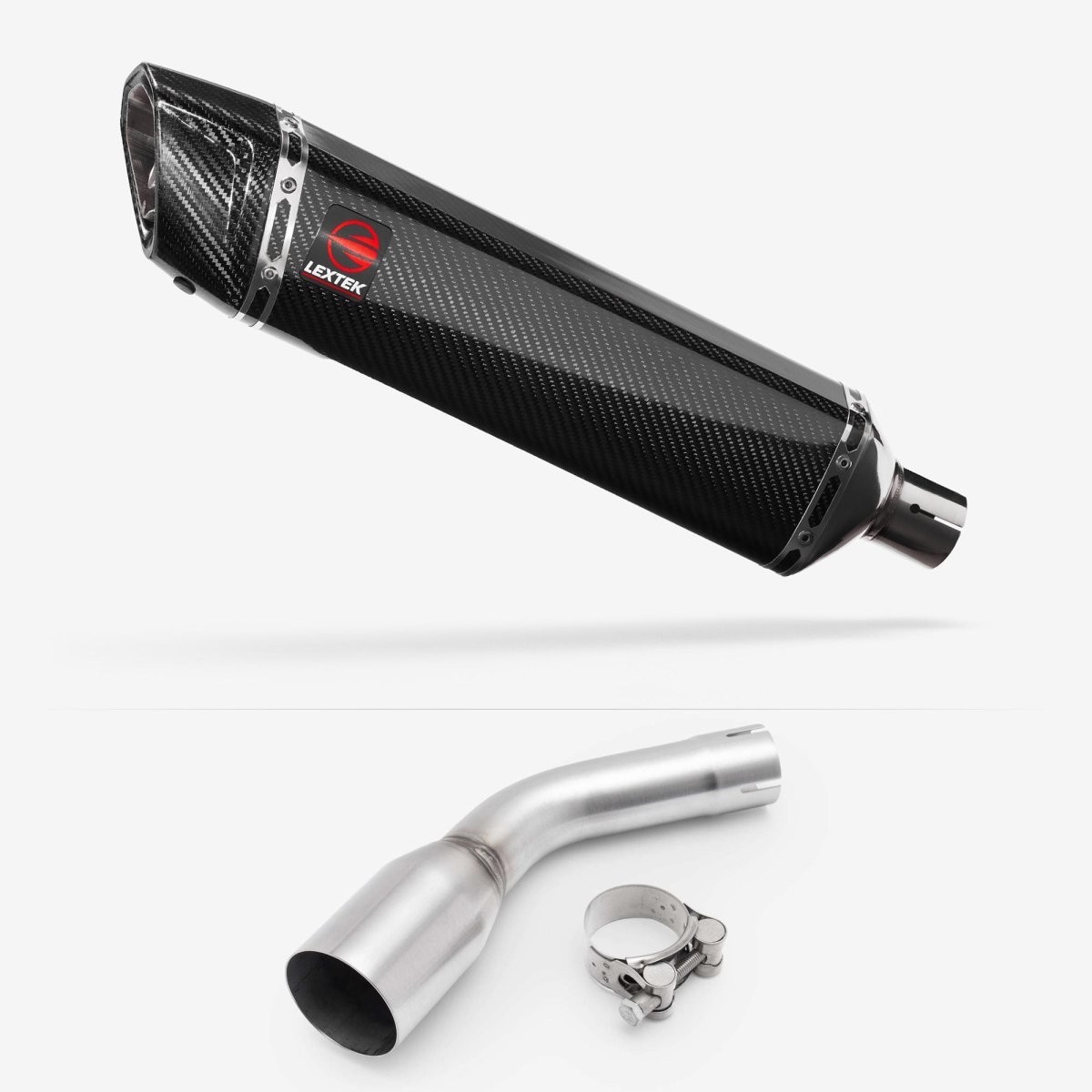 Lextek Carbon Fibre SP7C 400mm Exhaust with Link pipe Clamp-on Black Silencer