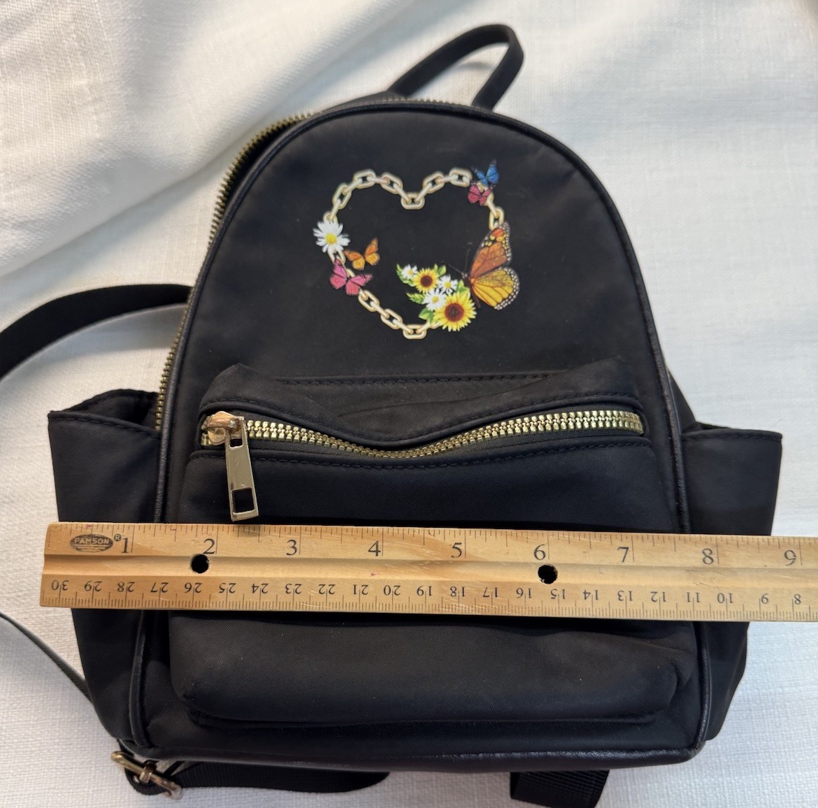 Black Mini Backpack Adjustable Straps Zip Pockets… - image 7