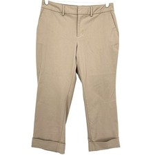 GAP Women's Cropped Trouser Pants Size 8 Stretch Mid Rise Folded Hem Tan Color