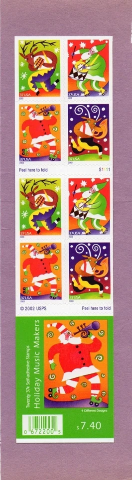 SCOTT#3825-28  HOLIDAY MUSIC MAKERS U.S. BOOKLET PANE OF 20  2003 37ct  MNH - Image 4 of 4