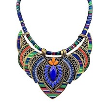 Ethnic Style Chunky Colorful Collar Festival Tribal Beaded Bib Choker C-Blue