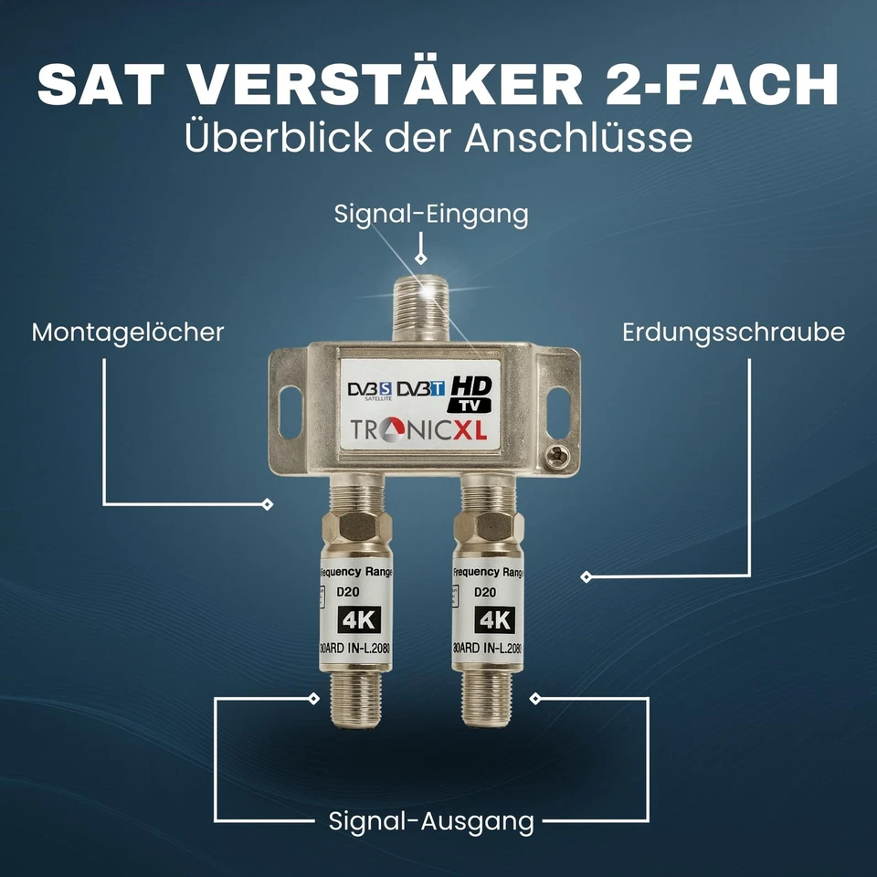 2-fach Sat Splitter mit 40dB Verstärker Antennenverteiler DVB-S2 DVB-T2 LNB TV - Bild 2 von 4