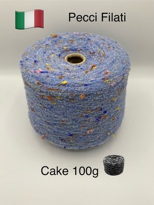 Tweed Boucle Yarn Cake 100g 77% Merino 15% Pa 8% Vi Blue Pecci Filati Italy New