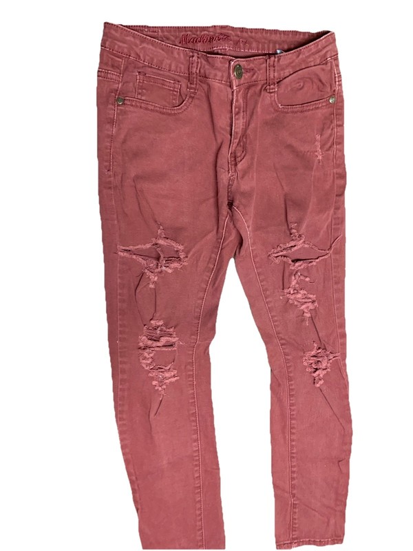 Vintage Machine Jeans Women's 7 Small 29Inch Waist Distressed Denim Red Burgundy