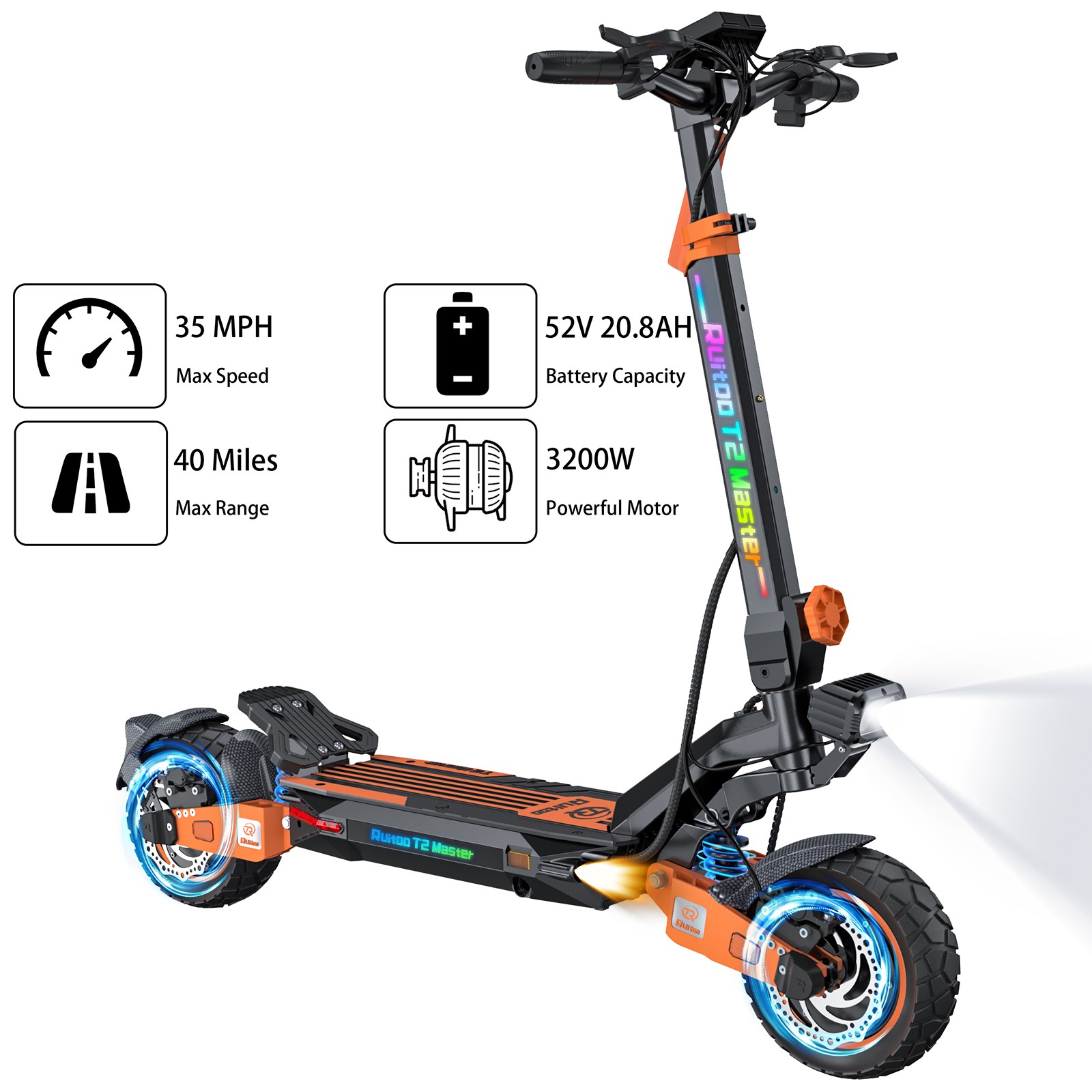 Ruitoo 3200W Dual Motor Electric Scooter for Adult Off Road Fast E-Scooter 35MPH