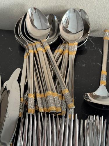 Stainless, Golden Corsica Silver Platted Gold Accent Flatware 109 Pieces - Picture 8 of 16