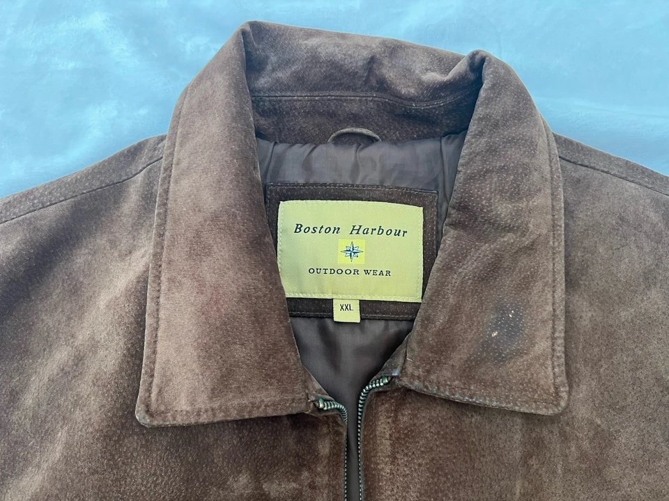 Boston Harbour Jacket Mens 2XL Brown Genuine Leather Suede Zip Up Coat XXL - Image 4 of 4