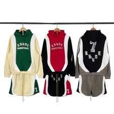 RHUDE Men Women Splice Leisure Cotton Hooded Hoodie Shorts Suit Street Hip-hop