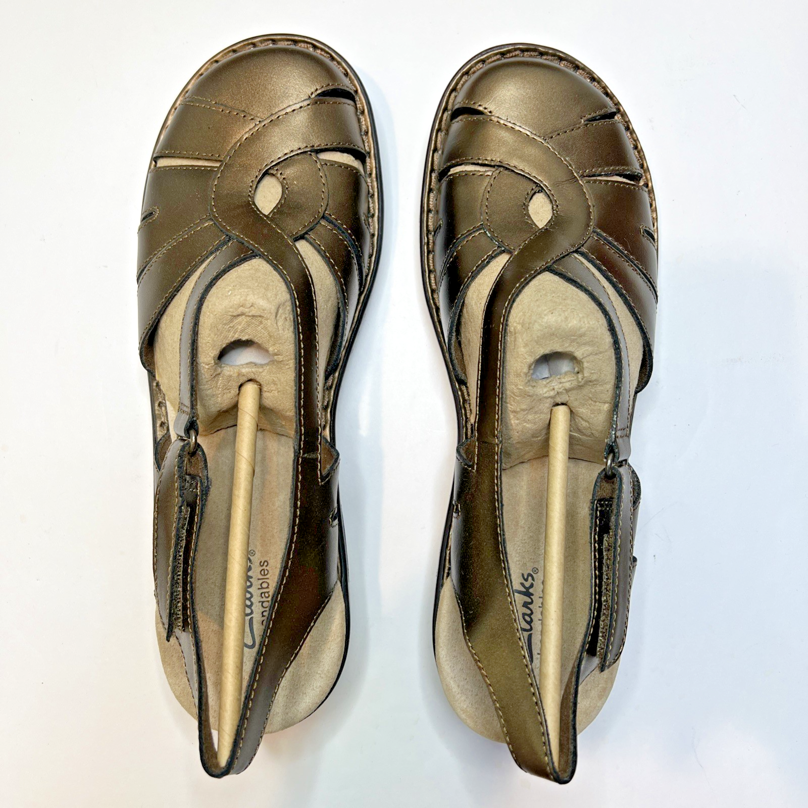 Clarks Bendables BRAND NEW Sandals Women's 9.5M, Ankle Strap, Metallic Bronze