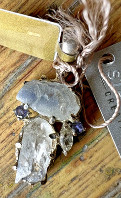 Starborn Pendant Rhodium Plated Stichtite in Zoisite White Topaz Crystal 925 SS