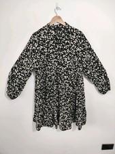 New Look Womens Black Beige Shirt Knee Dress Size 18 Casual Vneck Long Sleeve