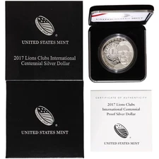 2017 P Lions Club International Centennial Proof Commem 90% Silver Dollar OGP