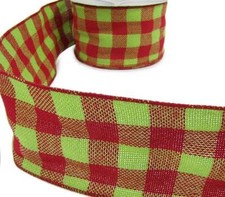 3 Yards Christmas Red Grinch Green Plaid Burlap Jute Like Wired Ribbon 4"W