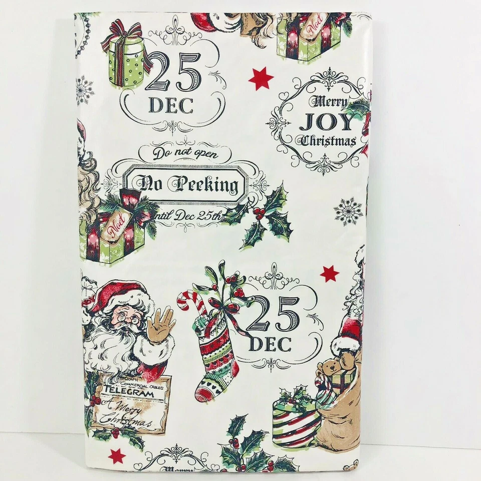Christmas Vinyl Tablecloth Retro Nostalgia Santas Claus Sleigh Presents Asst. Sz - Image 3 of 4