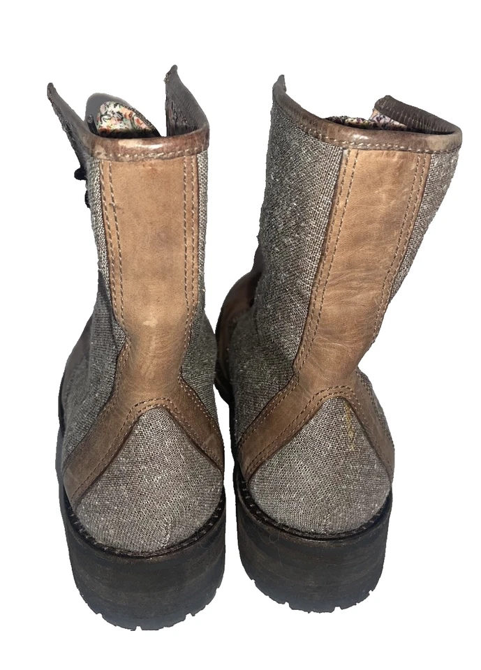 RARO LL Botas al Tobillo Marrón Frijol Lino y Cuero Con Cordones Para Mujer Talla 8.5 M Brasil Foto 4 de 4