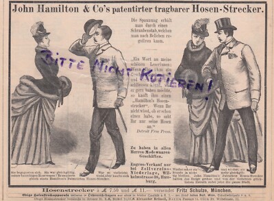 HAMBURG MÜNCHEN, Werbung 1886, John Hamilton & Co. tragbare Hosenstrecker