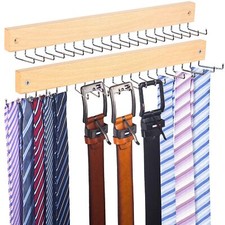 Tie Rack Wall Mounted, Natrual Wood Tie Organizer Holds 20 Ties/Belt/Purse, T...
