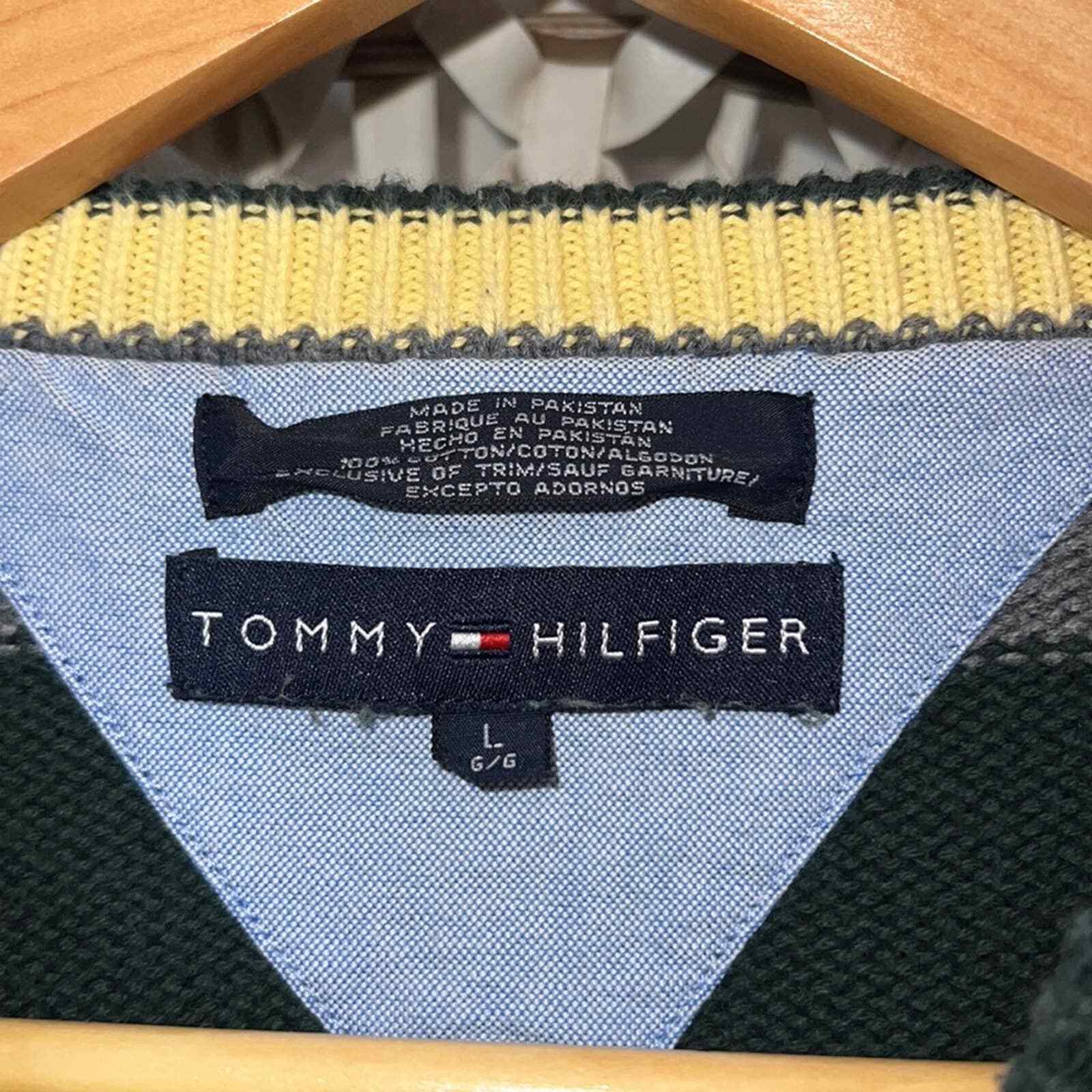 Tommy Hilfiger green and yellow vintage knit swea… - image 4