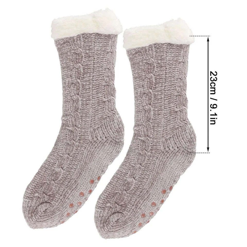 Женские зимние уютные пушистые шерстяные флисовые теплые теплые нескользящие носки-тапочки - Изображение 2 из 4