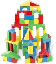 Melissa & Doug Wooden Building Blocks Set - 100 Blocks in 4 Colors and 9 Shapes