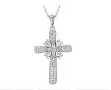 White Cubic Zirconia Rhodium Over Sterling Silver Cross Pendant With Chain 2.00c
