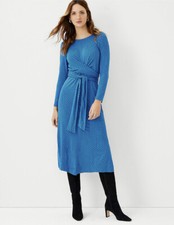 NWT $139 Ann Taylor Chain Print Tie Waist Midi Dress French Blue Sz 2