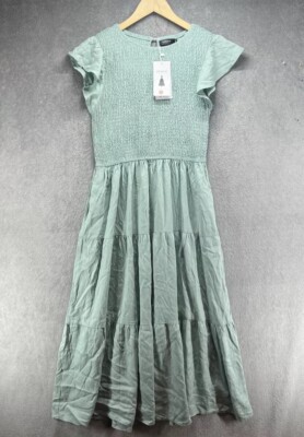 NWT ZESICA Dress Women Medium Green Round Neck Cap Sleeve Pockets