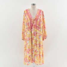 Torrid Floral Dress Womens Size 2 Peach Gauze Hi-Lo V Neck Shirred Embroidery