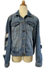 REFUGE Distressed Girls Kids Jean Denim Jacket Blue Size Medium Youth SO COOL