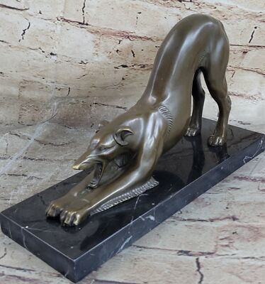 Greyhound or Saluki Racing Dog Bronze Statue Sculpture Figure on Marble Base 6''