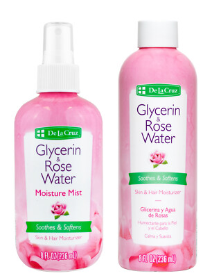 #ad De La Cruz Glycerin amp; Rose Water Skin SPRAY and Refill Bottle 8 OZ 2 ITEMS $17.99