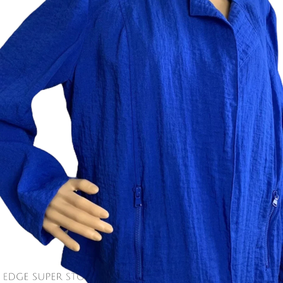 Chico's Royal синий карман молнии Moto длинным рукавом текстурированный пальто куртка размер 2 - Изображение 2 из 4