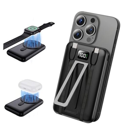 Portable Charger Power Bank, 10000mAh Magnetic Wireless Charger Black