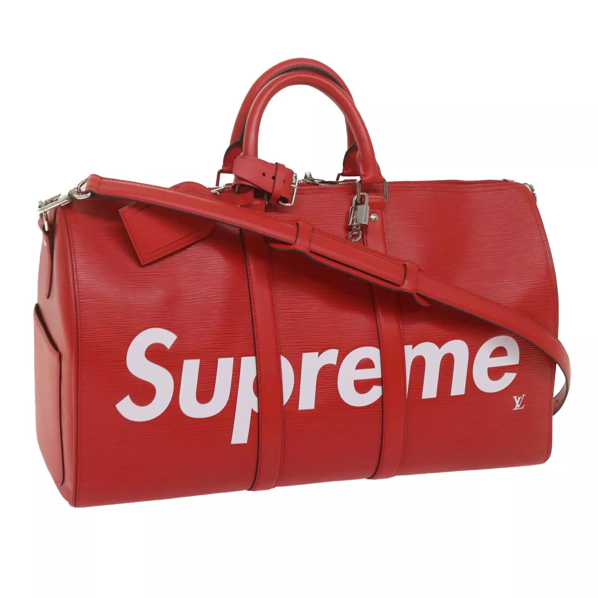 Sac LOUIS VUITTON Epi Supreme Keepall Bandouliere 45 rouge M53419 LV authentique 69102S