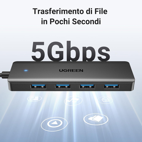 Hub USB 3.0 Con 4 Porte Sdoppiatore Multi USB 3.0 Adattatore USB Alta Velocità 5 - Foto 3 di 12
