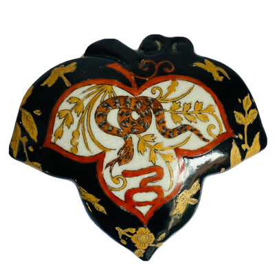 Vintage schwarze Schlange Schmetterling Blume Schmuckschatulle Keramik Blattform