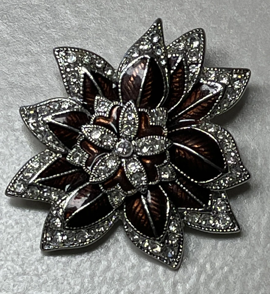 MONET Рождественская Булавка со СТРАЗАМИ Пуантсетта Цветочная Брошь Поместье БИЖУТЕРИЯ - Изображение 3 из 4