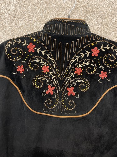 Scully Womens Black Floral Suede Leather Button Western Rodeo Jacket Size 12 - Picture 14 of 15