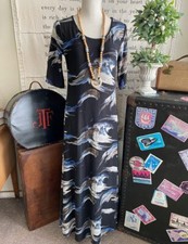 Attitudes Renee Navy Brushstroke Regular Como Jersey Elbow Sleeve Maxi Dress New