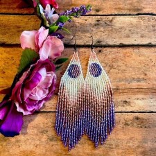 Tribal Earrings Native Large Boho American Seed Beads Handmade Earring