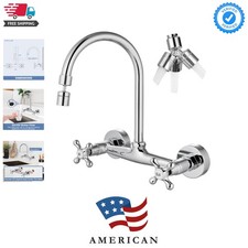 Wall Mount Kitchen Faucet with Sprayer Wall Mounted Kitchen Sink Faucet Doubl...