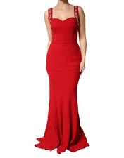 Dolce & Gabbana Red Embellished Bodycon Long Gown Women's Dress