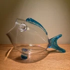 Blenko Style Art Glass Fish Vase Handblown Clear Blue Accent Bowl Terrarium