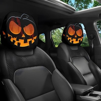 Amusing Cartoon Eye Headrest Protector Evil Pumpkins Print Soft Case for Auto