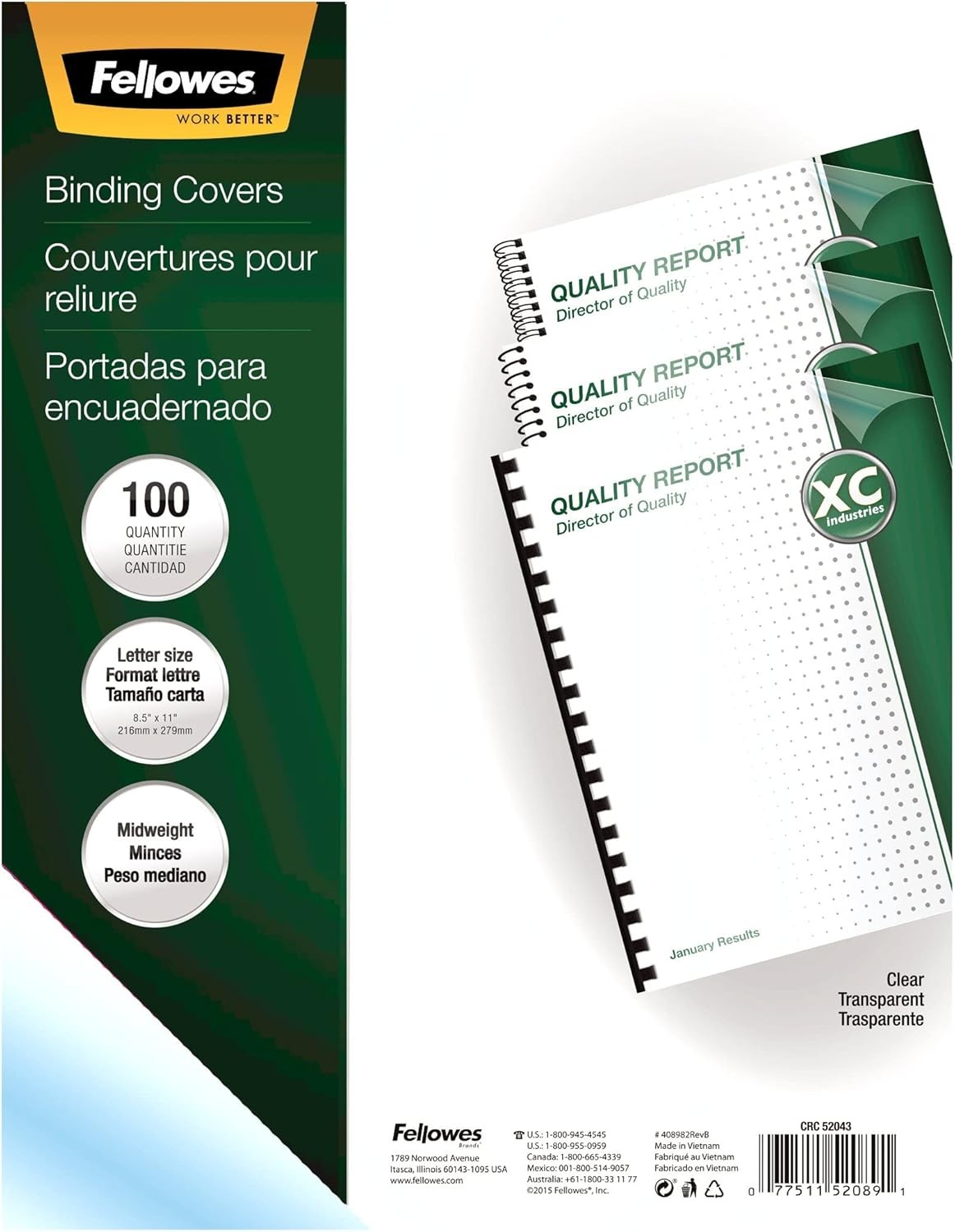 52089 Binding Presentation Covers, 8mil, Letter, 100 Pack, Clear