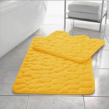 PEBBLE STYLE BATH MAT PEDESTAL SET NON SLIP TOILET BATHROOM RUGS 2 PIECE