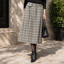 Talbots Vintage Plaid Midi Skirt Womens 10 Black Tan Glen Check Pleated Made USA