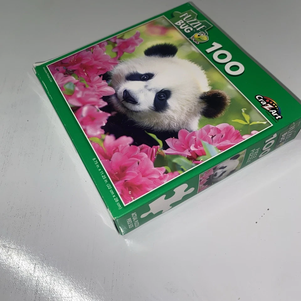 Puzzle Bug Crazart 100 Piezas Rompecabezas Oso Panda con Flores Rosas Foto 3 de 4
