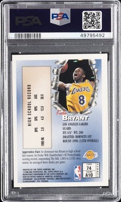 1996 FINEST W/COATING #74 KOBE BRYANT ROOKIE RC PSA 8 | eBay