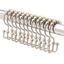 12 PCS Brushed Nickel Double Sided Shower Curtain Hooks Easy Glide Rollers